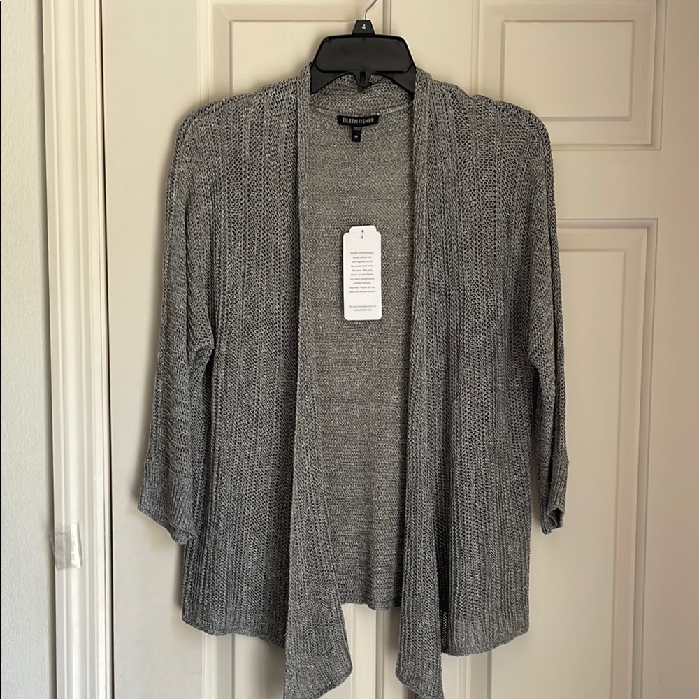 Stunning Eileen Fisher Charcoal Open-Front Linen & Silk Cardigan, Size M.